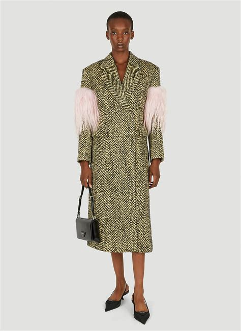 prada faux fur|Prada Faux Fur Herringbone Coat in Yellow .